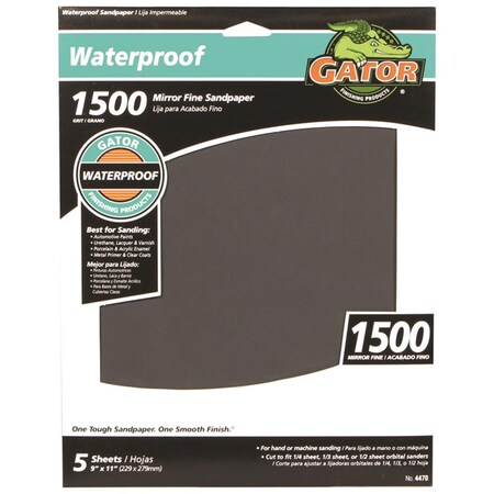 Ali Waterproof Sanding Sheet, 9 x 11 in., 1500 Grit 690941